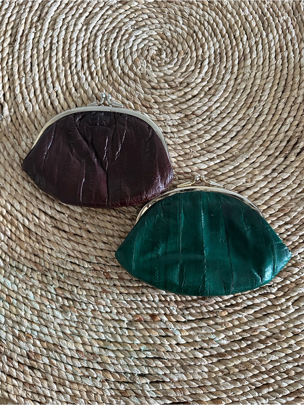 Vintage genuine eel skin kiss-lock coin purses